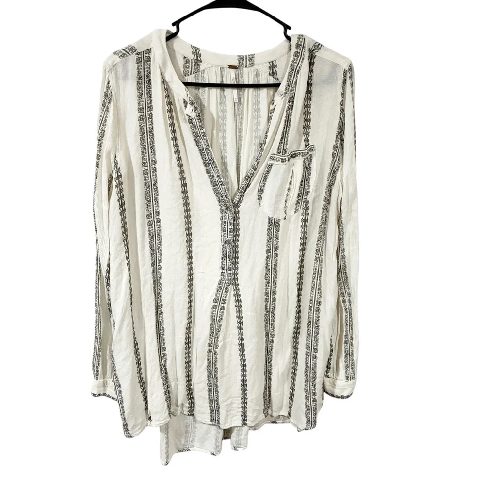 FREE PEOPLE Vanilla Combo Shibori Magic Long Sleeve‎ Top Size Medium